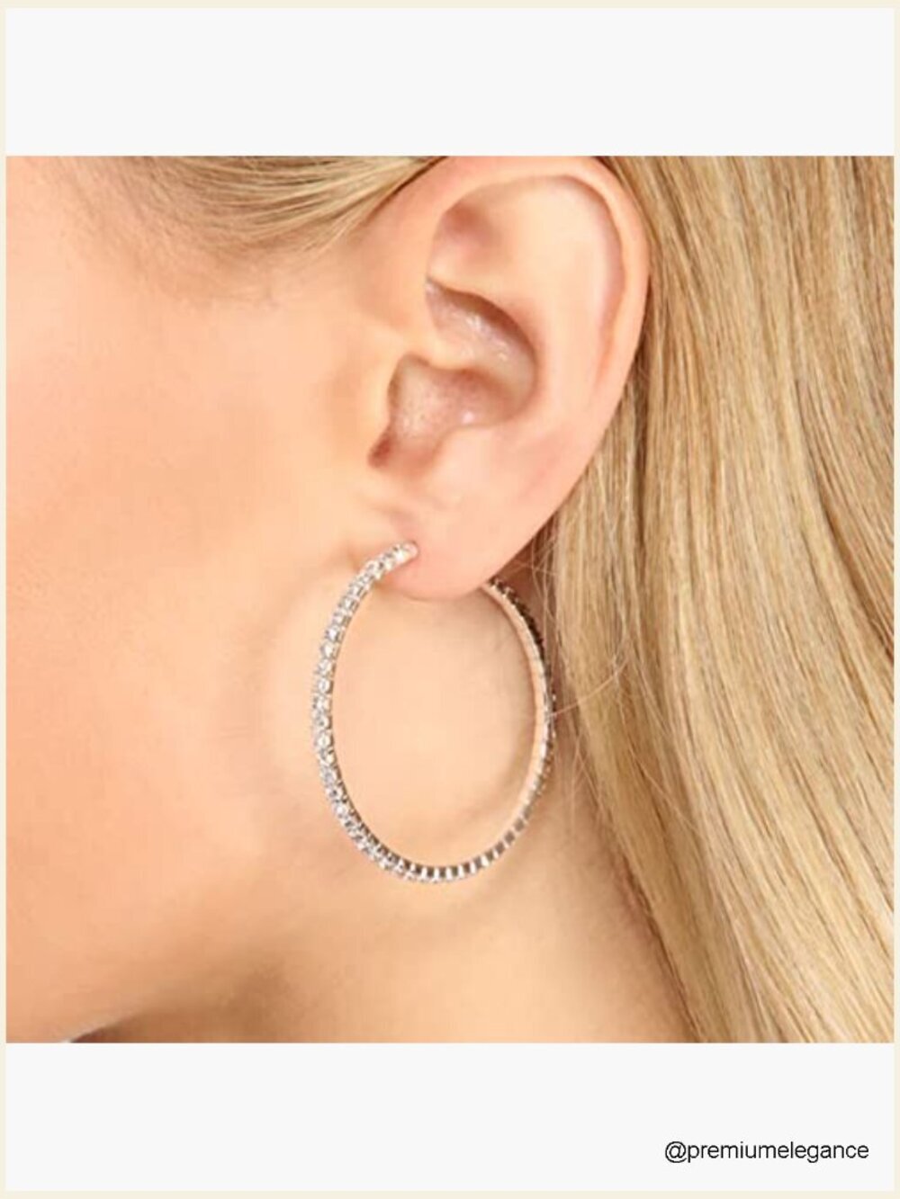 Large Rhinestone Hoop Earrings Sterling Silver CZ Cubic Zirconia Hoops 20-70mm - Picture 4 of 7